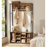 Bobbel Home Bobbel Home Kapstok met Bank - Halmeubel 4 in 1 - Met Schoenenrek en Haken - Industrieel Design - Bruin Zwart