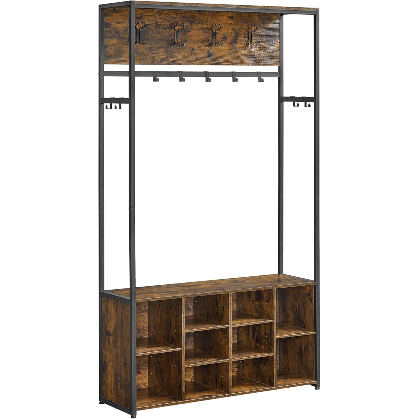 Bobbel Home Kapstok met Bank - Halmeubel 4 in 1 - Met Schoenenrek en Haken - Industrieel Design - Bruin Zwart