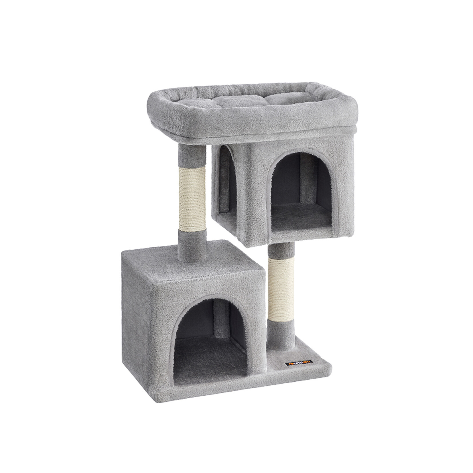 Cat Tree Play Tower 74 cm – Large Platform, 2 Caves, Sisal Scratching Post, Removable Washable Cushion, Stair-Like Design, Anti-Tip Kit, Light Grey