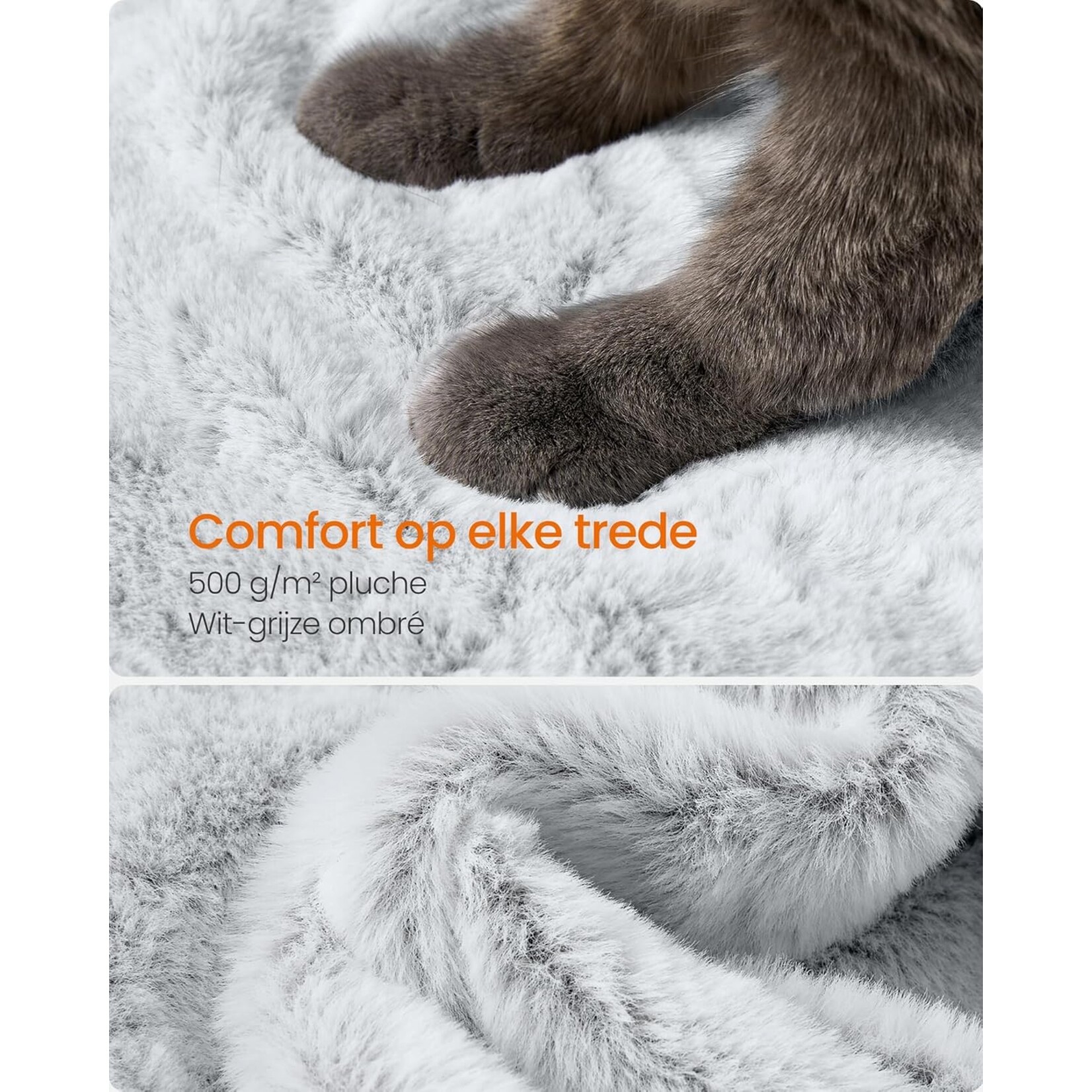 Large Cat Tree 135 cm – Plush Cover, Staircase, Hammock, 2 Platforms, Cave 49×30 cm, 8 Resting Spots, Anti-Tip Kit, Ombre Grey White