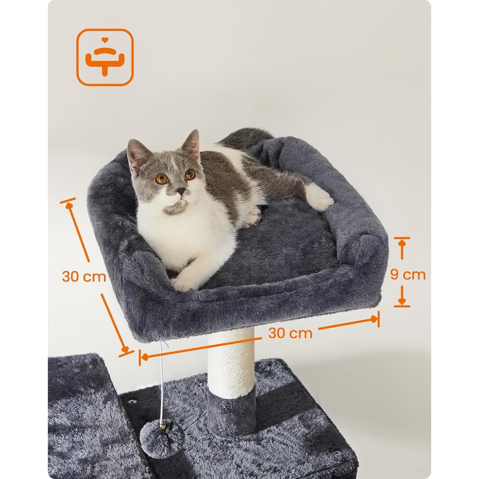 XXL Cat Tree Cat Condo 164 cm – 6 Levels, 2 Platforms, Cat House, Hammock, Lounger, 3 Play Wands, Sisal Rope, Anti-Tip Design, Smoky Grey
