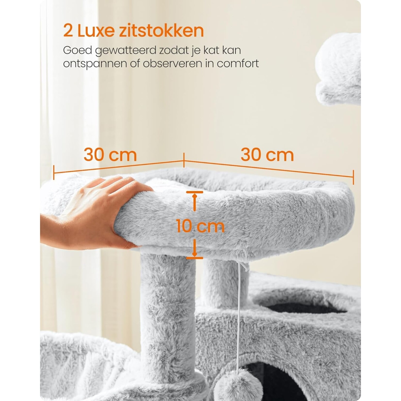 Large Cat Tree 135 cm – Plush Cover, Staircase, Hammock, 2 Platforms, Cave 49×30 cm, 8 Resting Spots, Anti-Tip Kit, Ombre Grey White