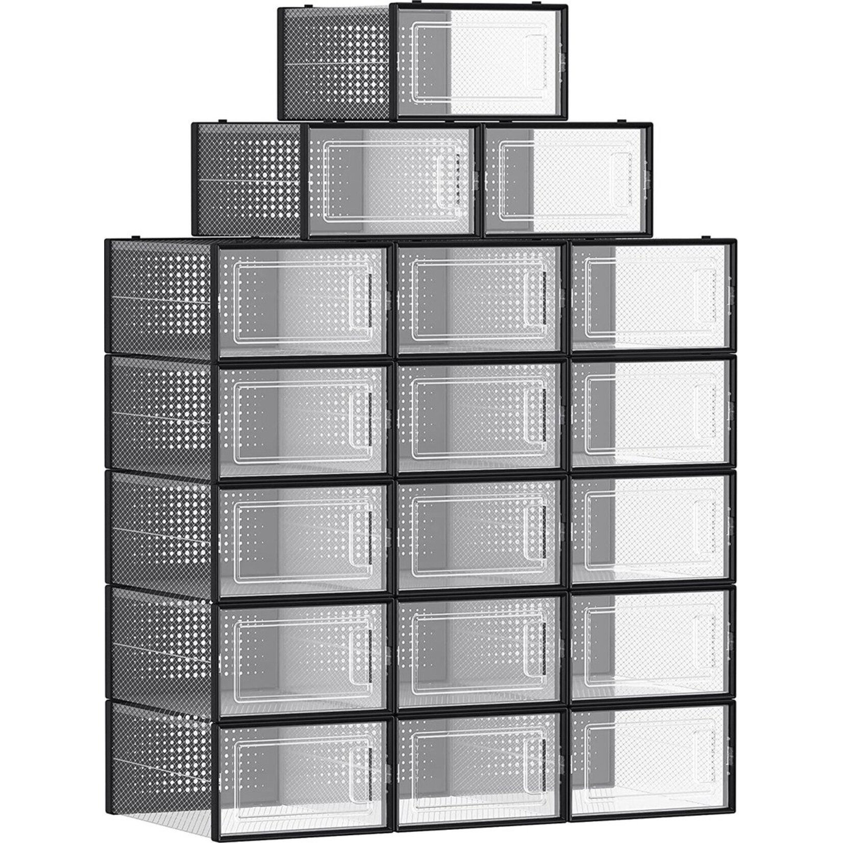 Bobbel Home schoendozen set van 18 - Opbergdozen voor schoenen - Schoen organizer - Tot maat 42 - Transparant zwart