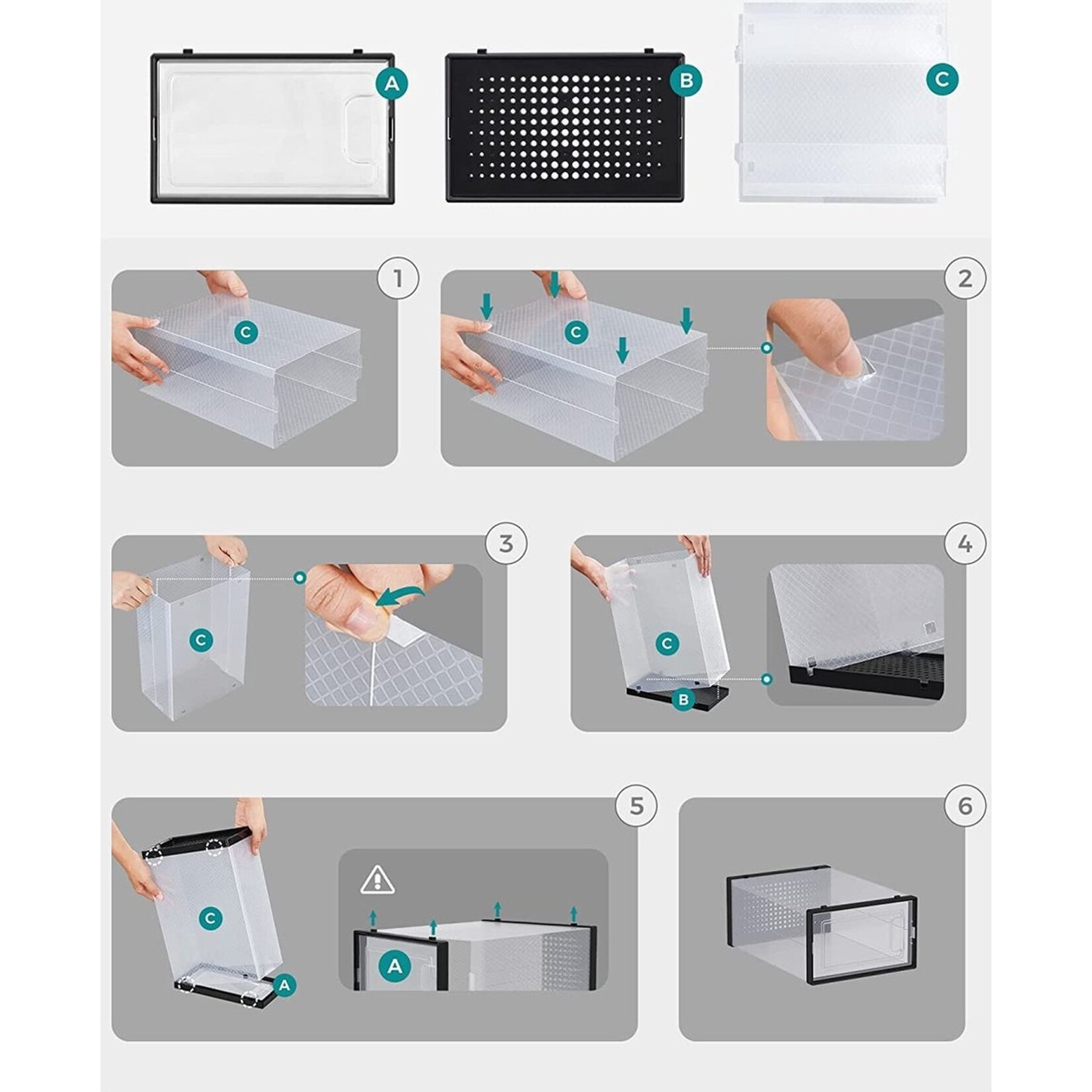 Bobbel Home schoendozen set van 18 - Opbergdozen voor schoenen - Schoen organizer - Tot maat 42 - Transparant zwart