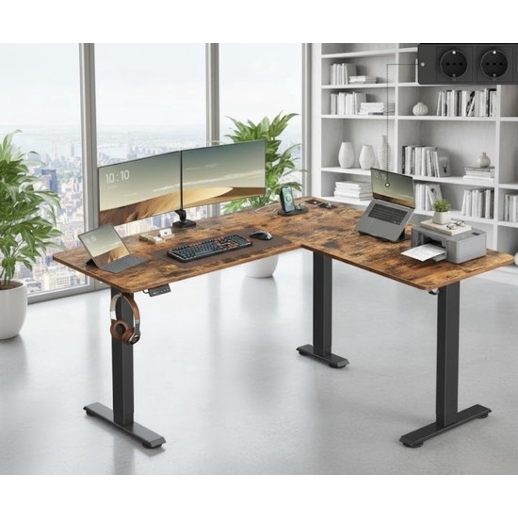 Bobbel Home Bobbel Home - Elektrisch Bureau - In hoogte verstelbaar hoekbureau-  Met laadstation - 140 x 160 cm