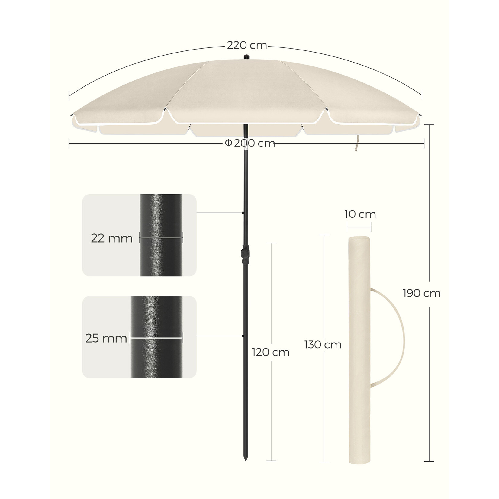 Bobbel Home Bobbel Home Beach Parasol – Tiltable – Beige – Ø200 cm