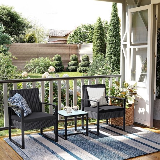 Bobbel Home Bistroset – 3-delig – Polyrattan – Zwart