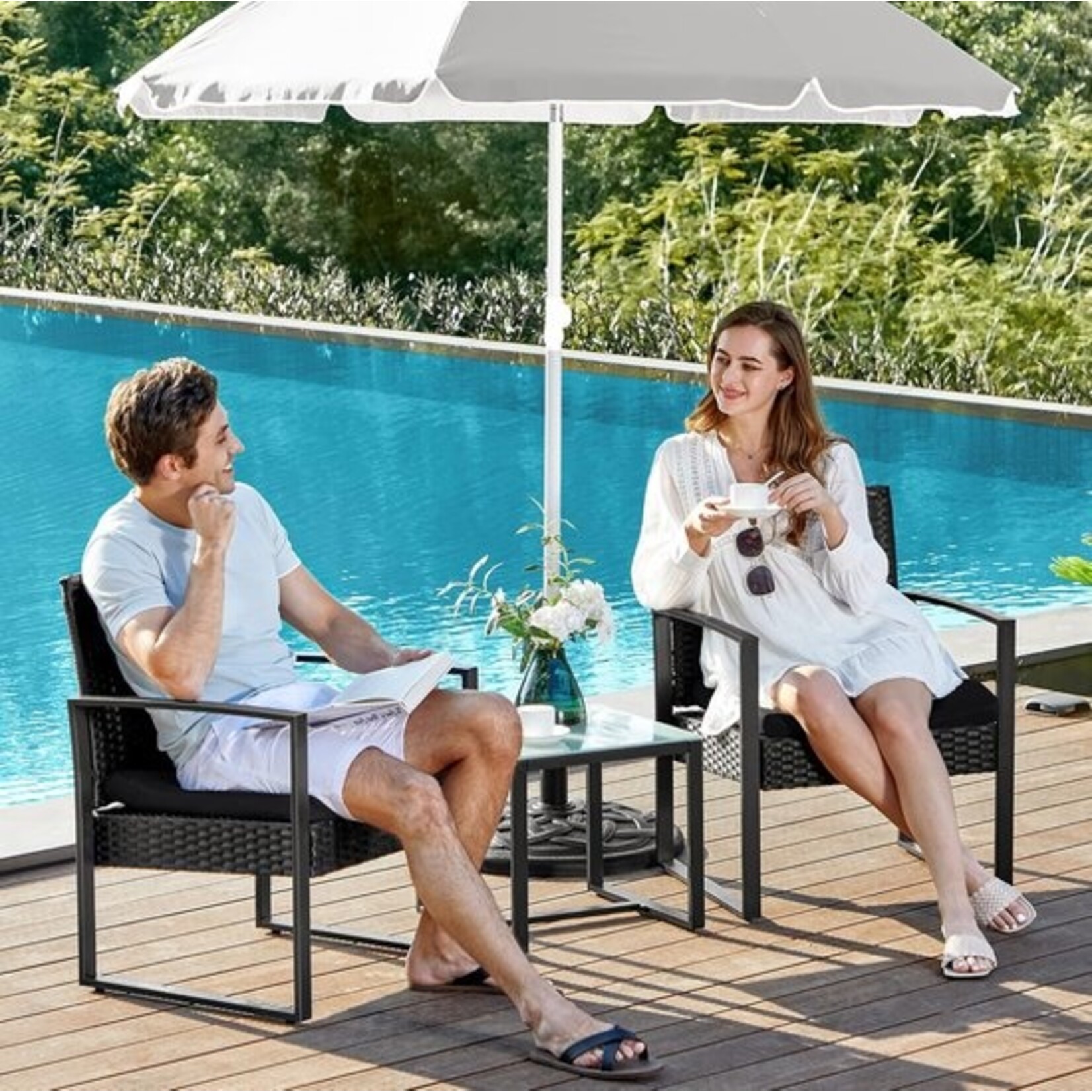 Bobbel Home Bobbel Home Bistro Set – 3-Piece – Poly Rattan – Black