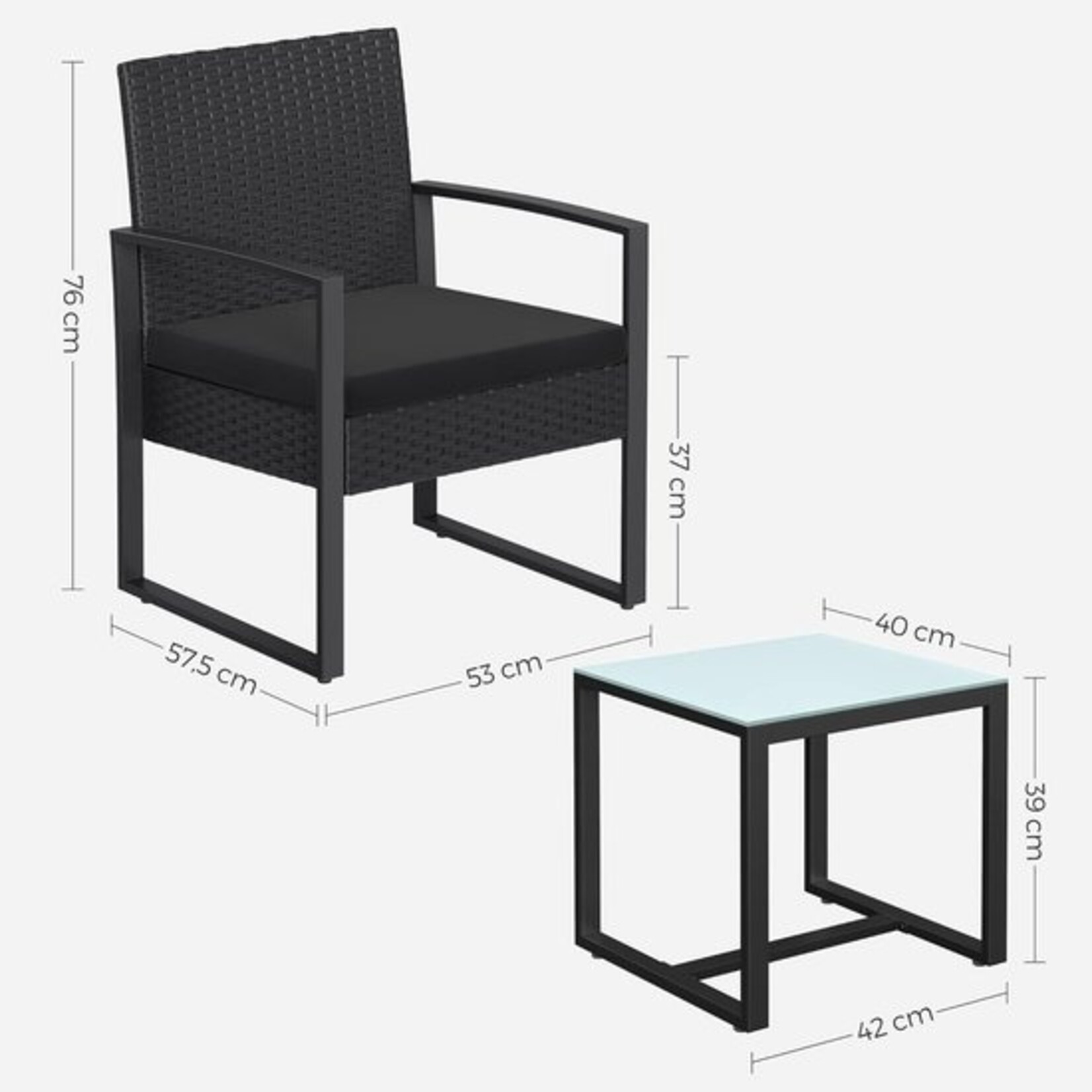 Bobbel Home Bobbel Home Bistroset – 3-delig – Polyrattan – Zwart