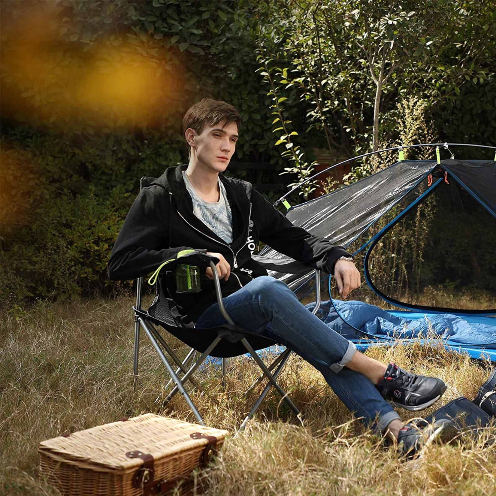 Bobbel Home Bobbel Home Camping Chair Set – 2 Pieces – Foldable – Black