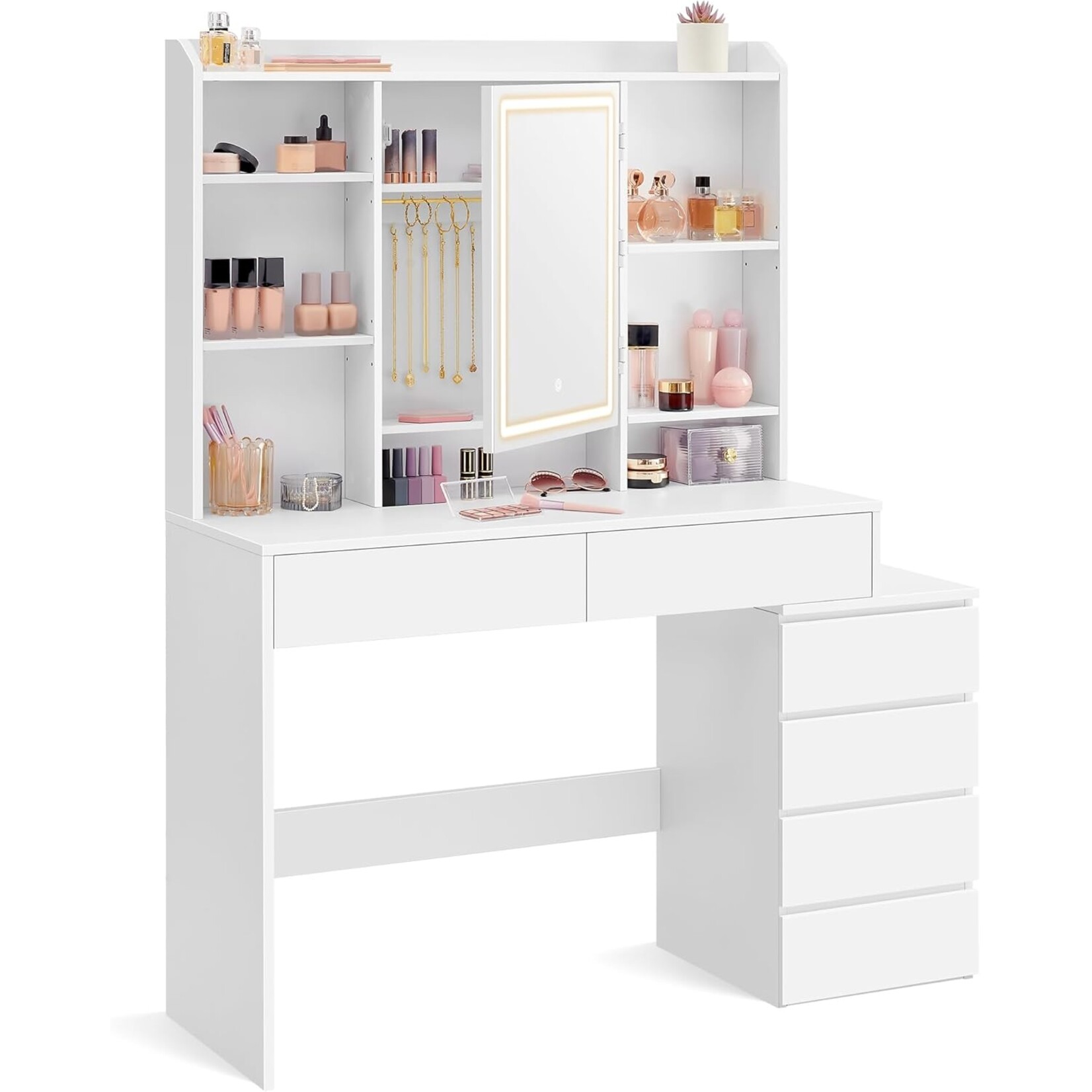 Bobbel Home Bobbel Home - Vanity Table with Mirror and LED Lights - Modern Makeup Desk with Storage - White