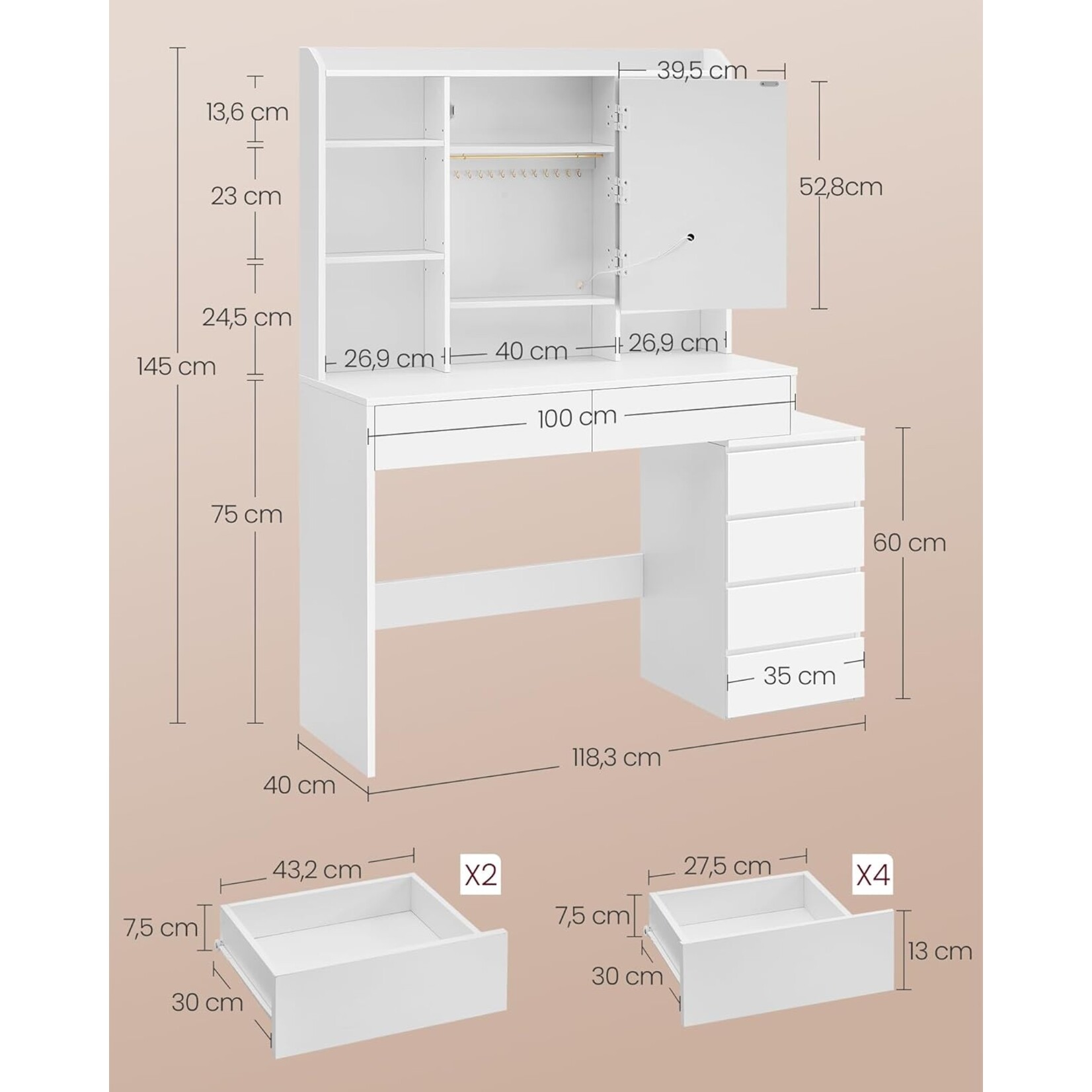 Bobbel Home Bobbel Home - Kaptafel met Spiegel en LED Verlichting - Luxe Make Up Tafel met Opbergruimte - Wit