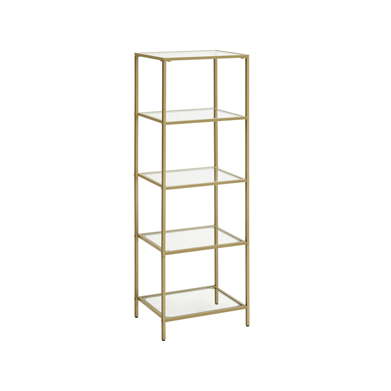 Bobbel Home Bobbel Home - Opbergrek met Glazen Planken - Goud Metalen Rek met Gehard Glas - Luxe Vrijstaande Kast