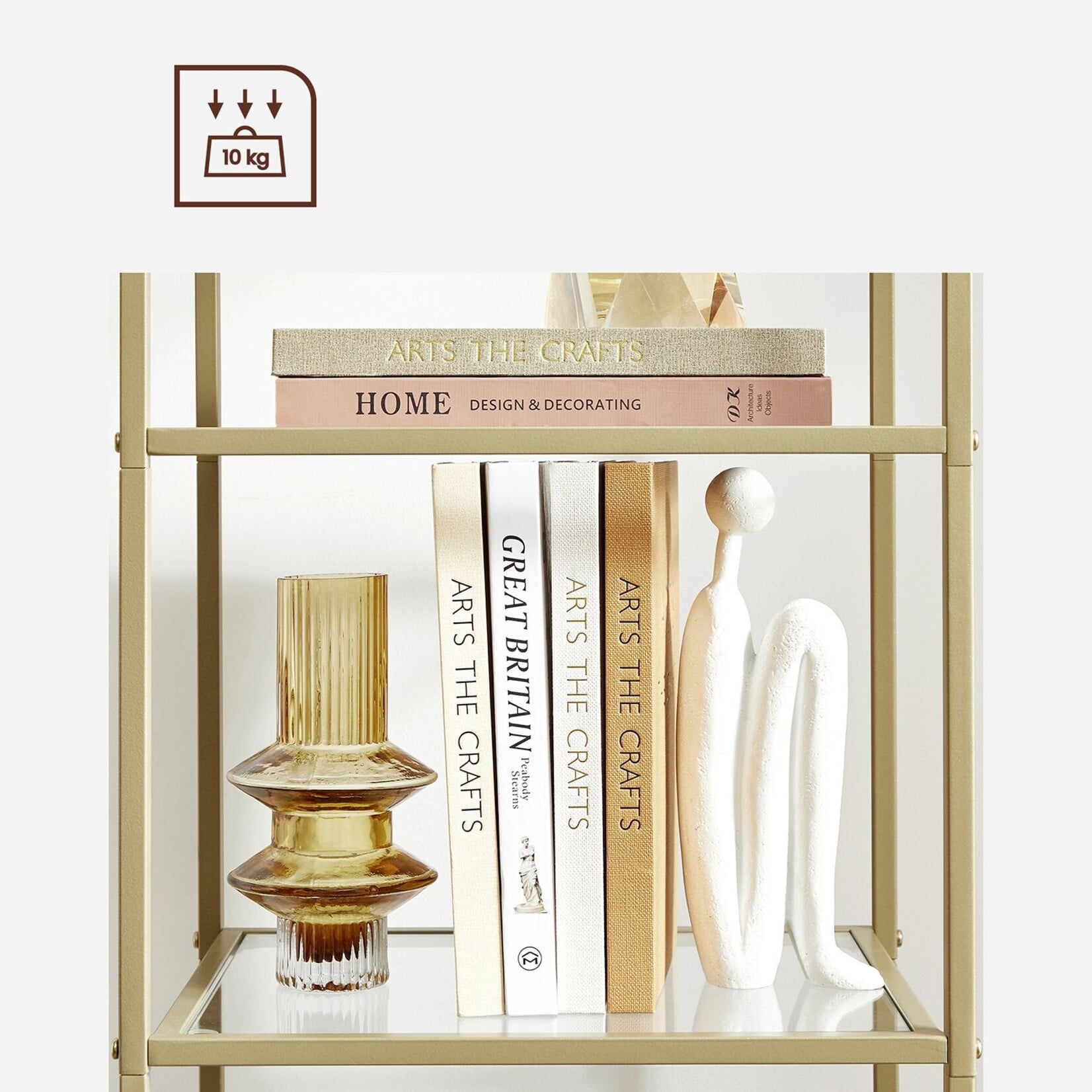 Bobbel Home Bobbel Home - Opbergrek met Glazen Planken - Goud Metalen Rek met Gehard Glas - Luxe Vrijstaande Kast