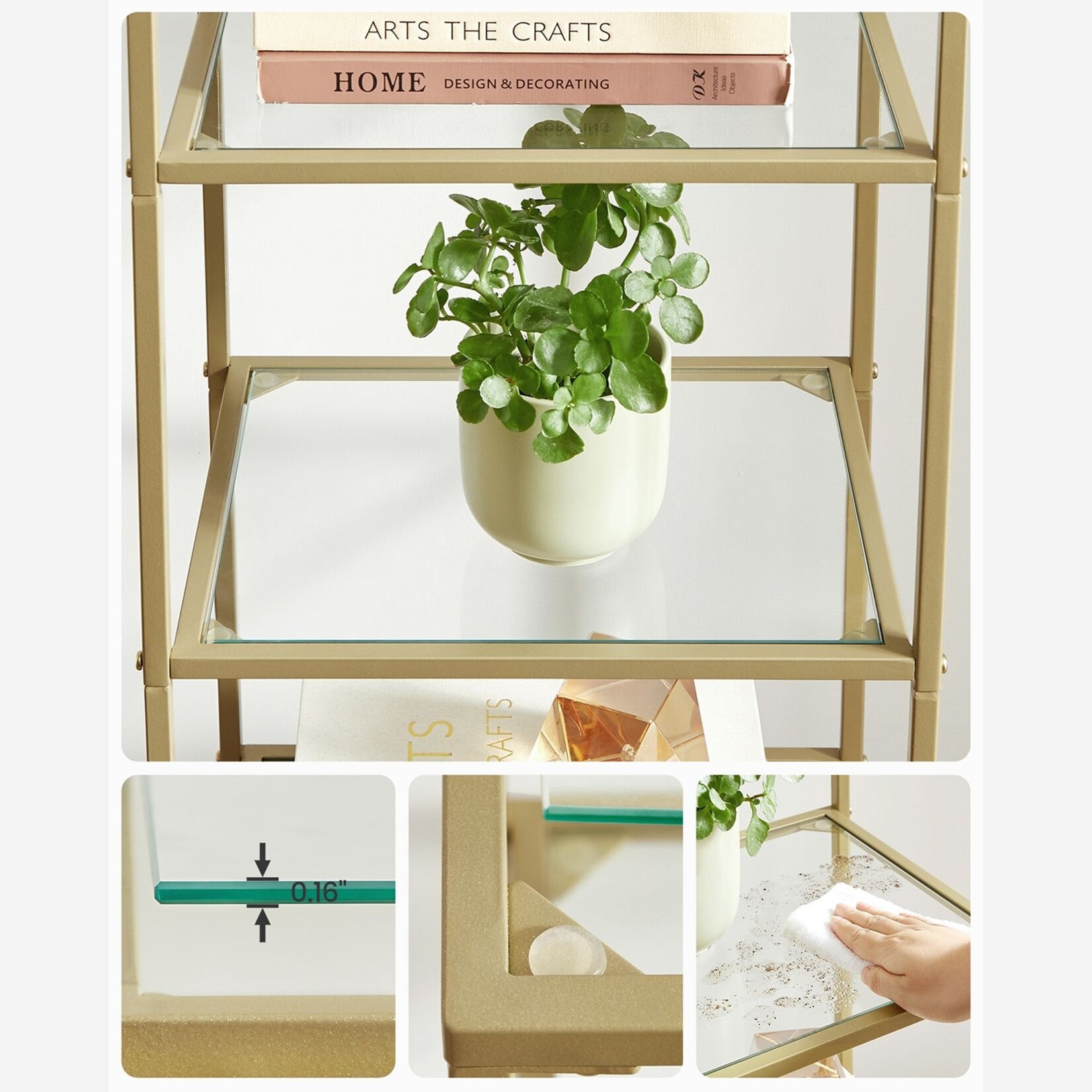 Bobbel Home Bobbel Home - Storage Rack with Glass Shelves - Gold Metal Shelf Unit with Tempered Glass - Modern Freestanding Shelf