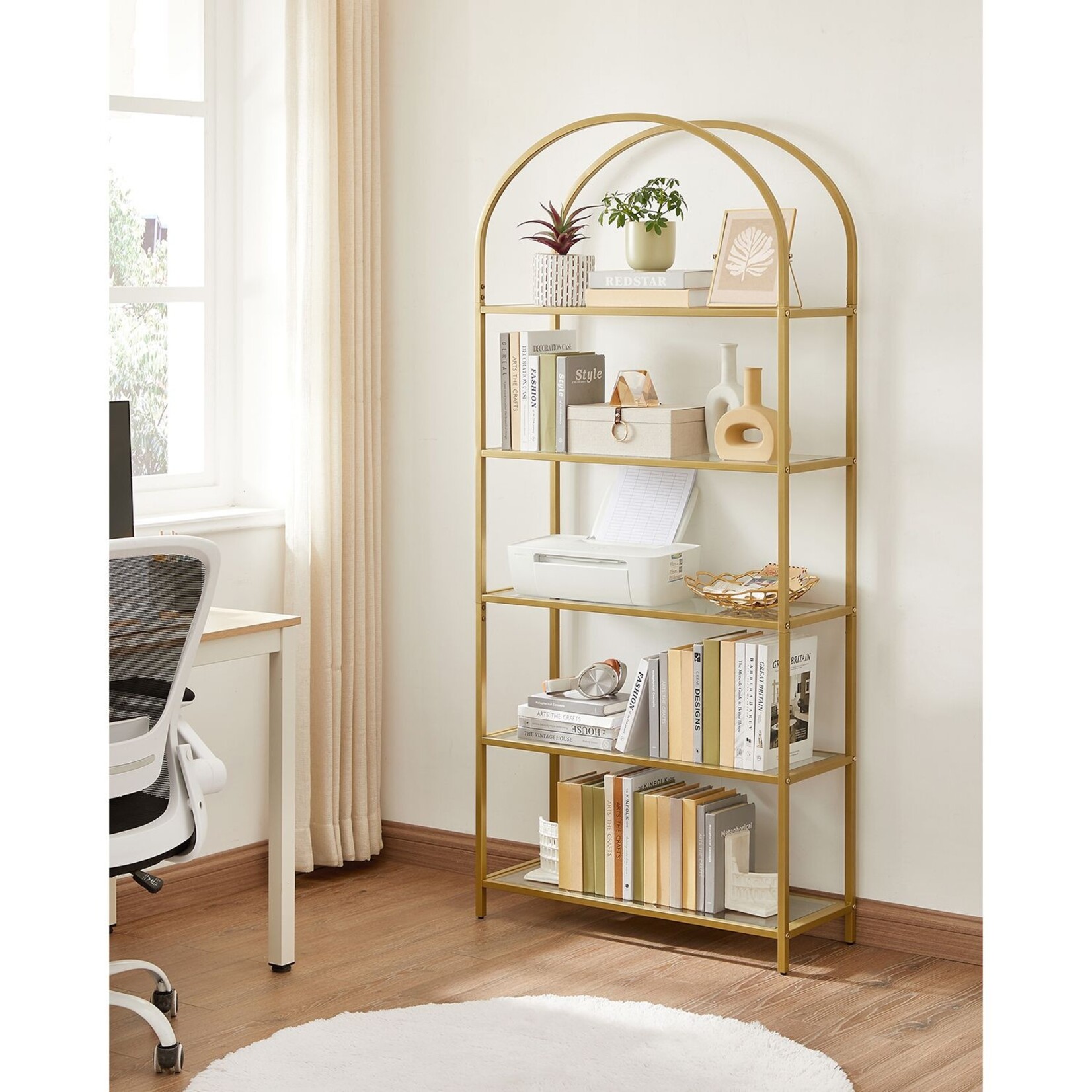 Bobbel Home Bobbel Home - Storage Rack with Glass Shelves - Gold 5 Tier Shelf Unit - Modern Bookcase