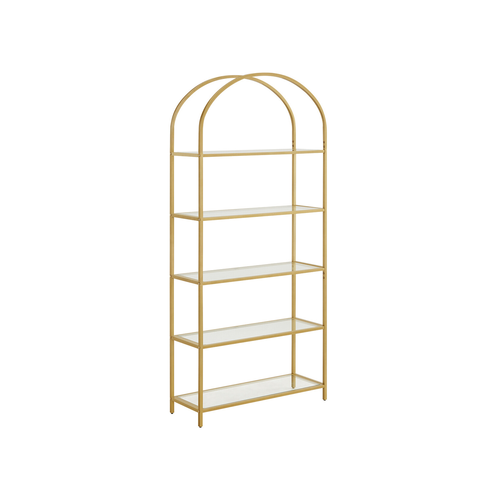 Bobbel Home Bobbel Home - Opbergrek met Glazen Planken - Goud 5 Laags Rek - Luxe Vrijstaande Kast