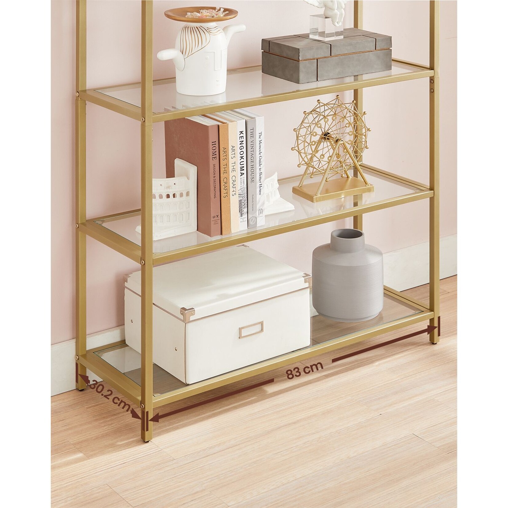 Bobbel Home Bobbel Home - Storage Rack with Glass Shelves - Gold 5 Tier Shelf Unit - Modern Bookcase