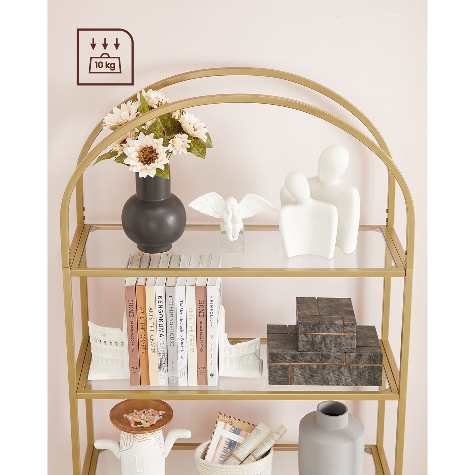 Bobbel Home Bobbel Home - Opbergrek met Glazen Planken - Goud 5 Laags Rek - Luxe Vrijstaande Kast