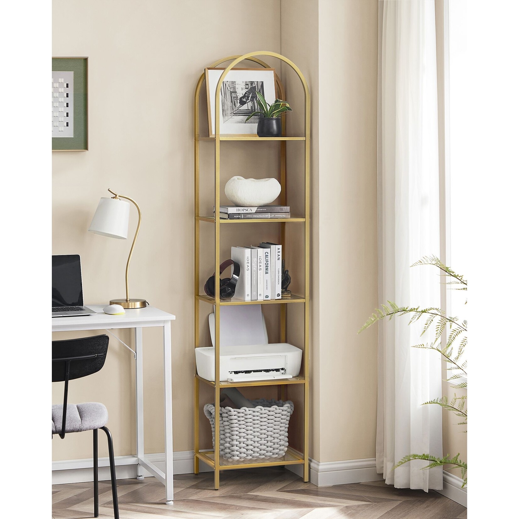 Bobbel Home Bobbel Home - Luxury Gold Storage Rack with Glass Shelves - 5 Tier Designer Shelf - Modern Interior