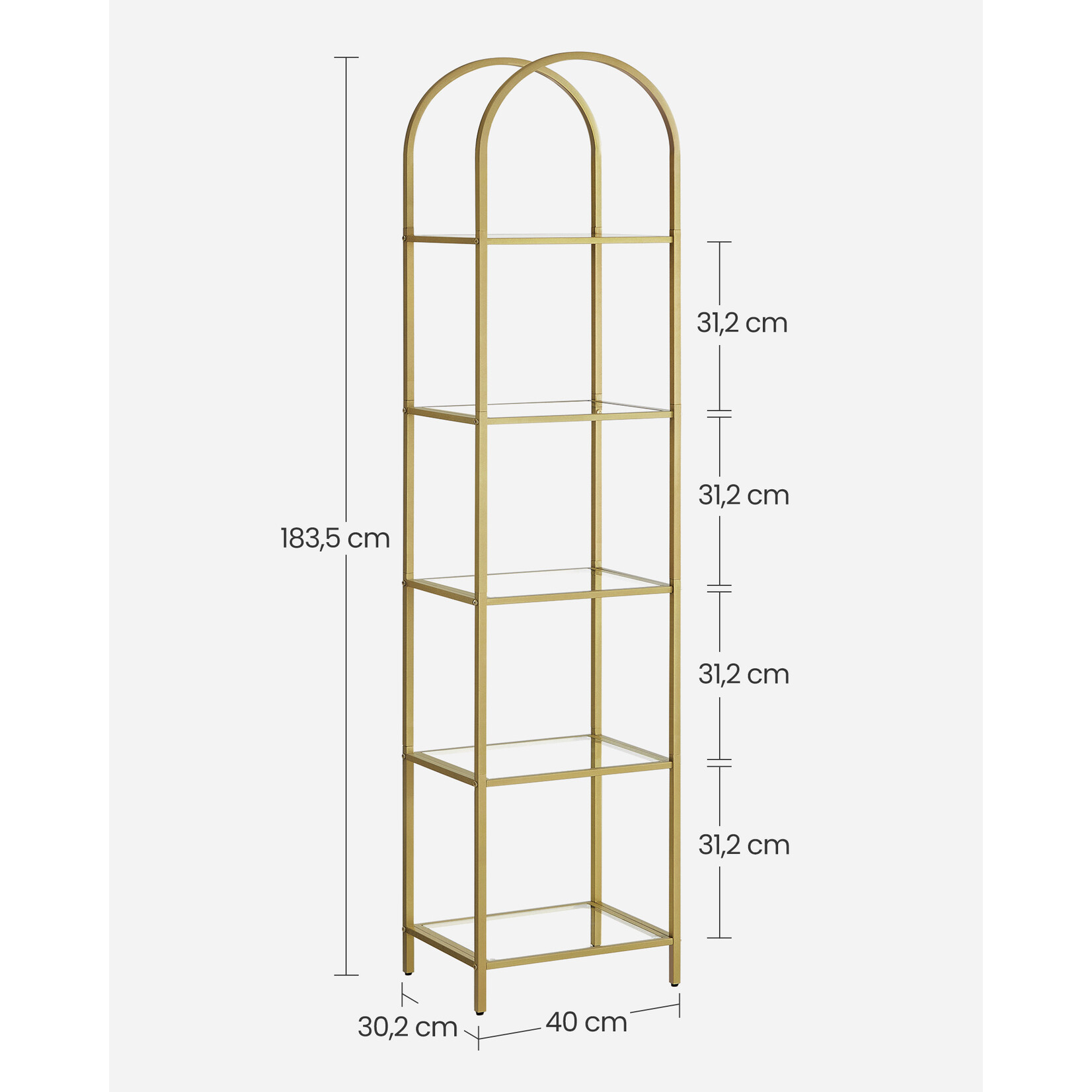 Bobbel Home Bobbel Home - Luxury Gold Storage Rack with Glass Shelves - 5 Tier Designer Shelf - Modern Interior