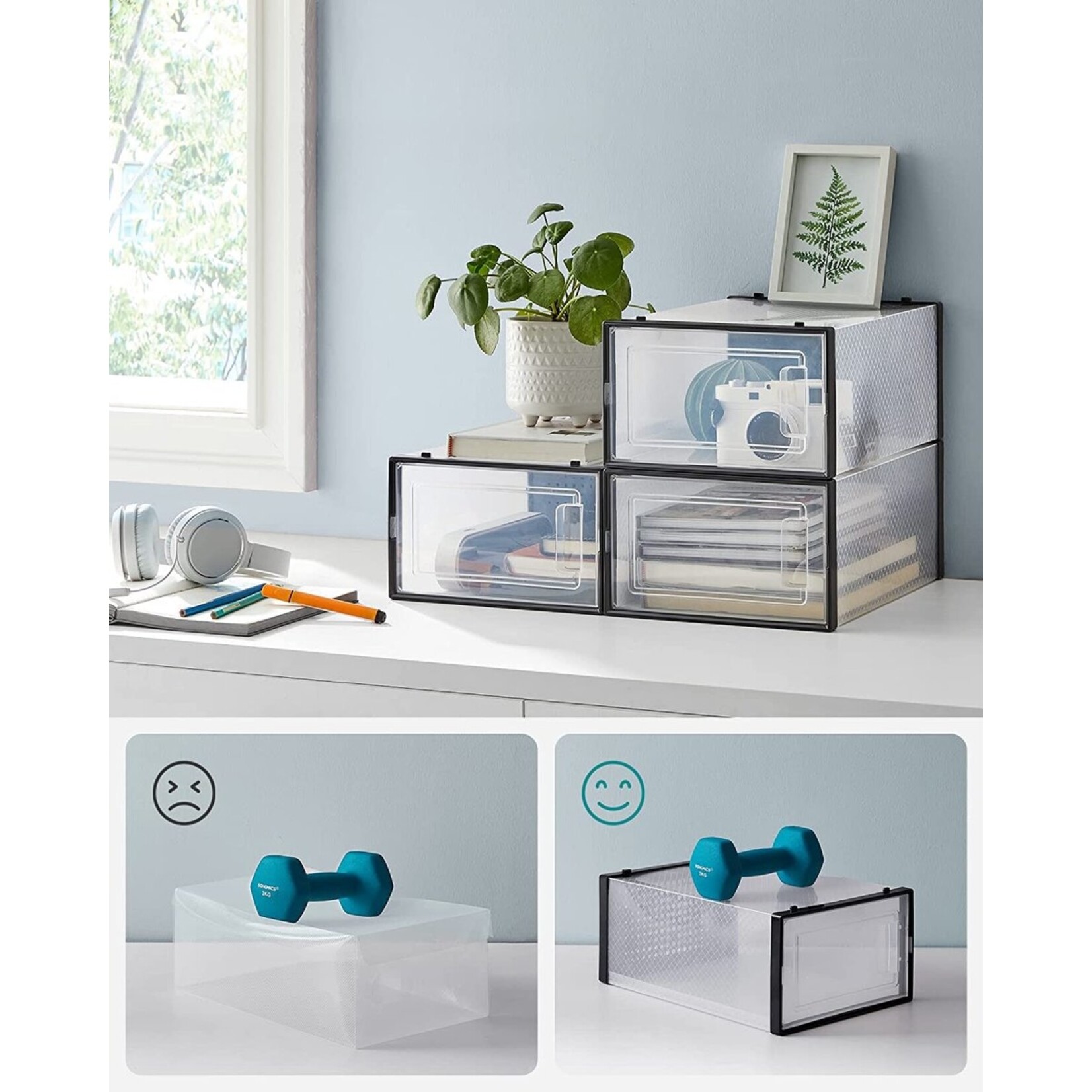 Bobbel Home schoendozen set van 18 - Opbergdozen voor schoenen - Schoen organizer - Tot maat 42 - Transparant zwart