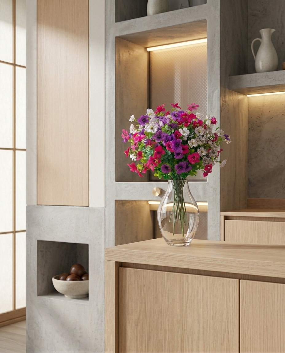 Bobbel Home - Kunstbloemen Set van 6 - Kleurrijke Mix - UV Bestendig voor Balkon en Tuin