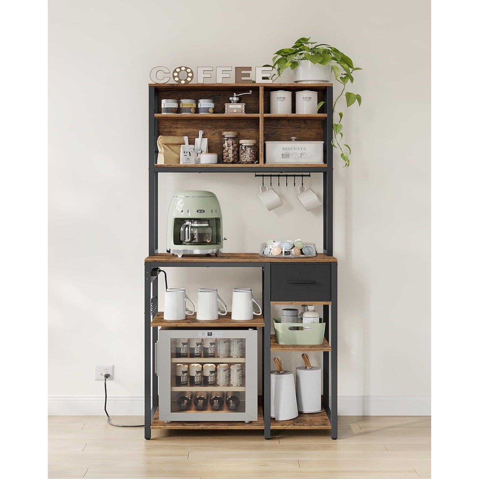 Bobbel Home koffie meubel vintage bruin- koffiecorner meubel - koffiebar - koffiehoek - koffiehoekje inrichting - koffie corner organizer