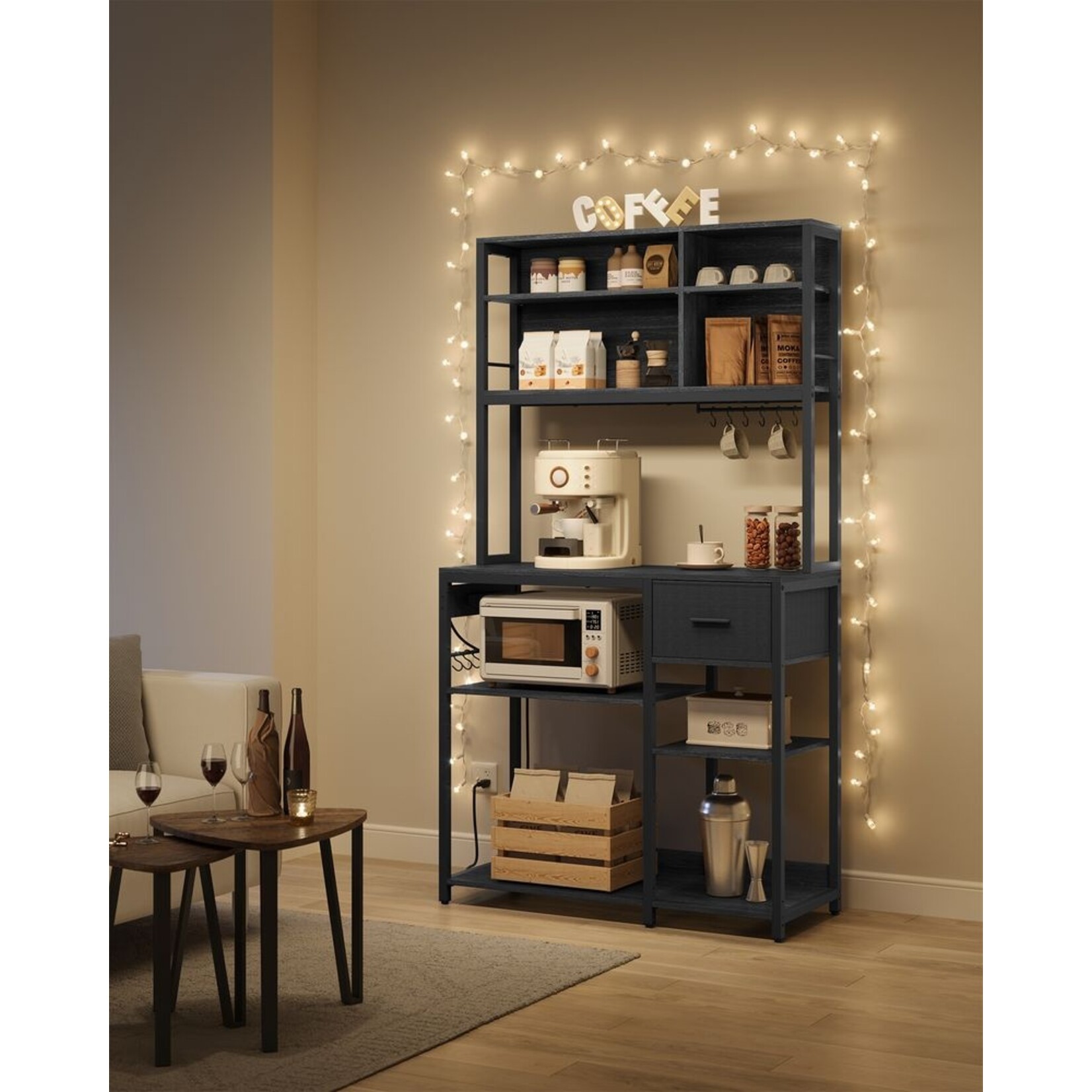 Bobbel Home coffee cabinet Black - coffee corner cabinet - coffee bar - coffee corner - coffee corner design - coffee corner organiser