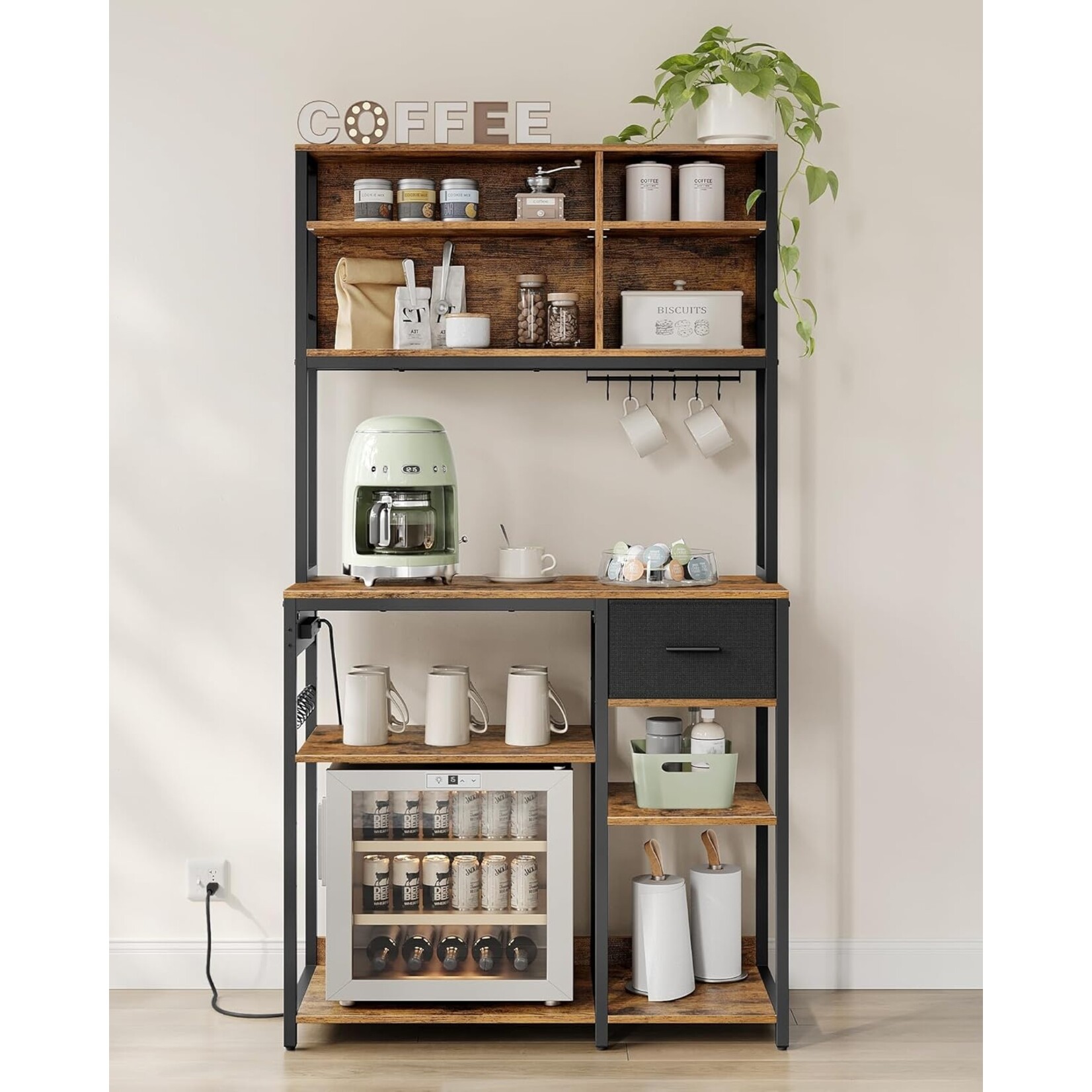 Bobbel Home coffee cabinet vintage brown - coffee corner cabinet - coffee bar - coffee corner - coffee corner design - coffee corner organiser