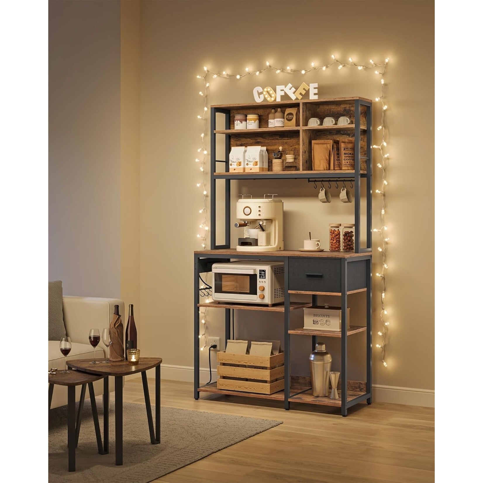 Bobbel Home coffee cabinet vintage brown - coffee corner cabinet - coffee bar - coffee corner - coffee corner design - coffee corner organiser