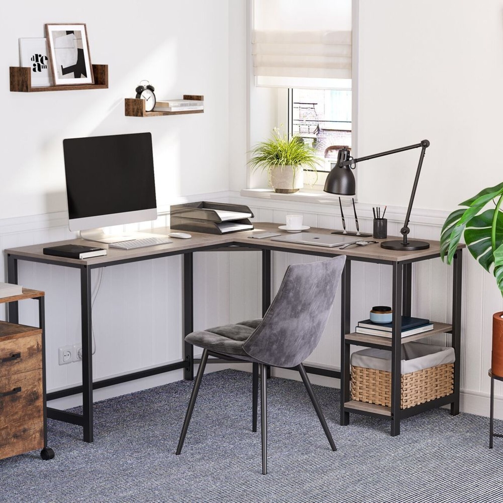 Bobbel Home Hoekbureau – L Vorm Bureau – 138x138 cm – Computerbureau – Grijs Zwart