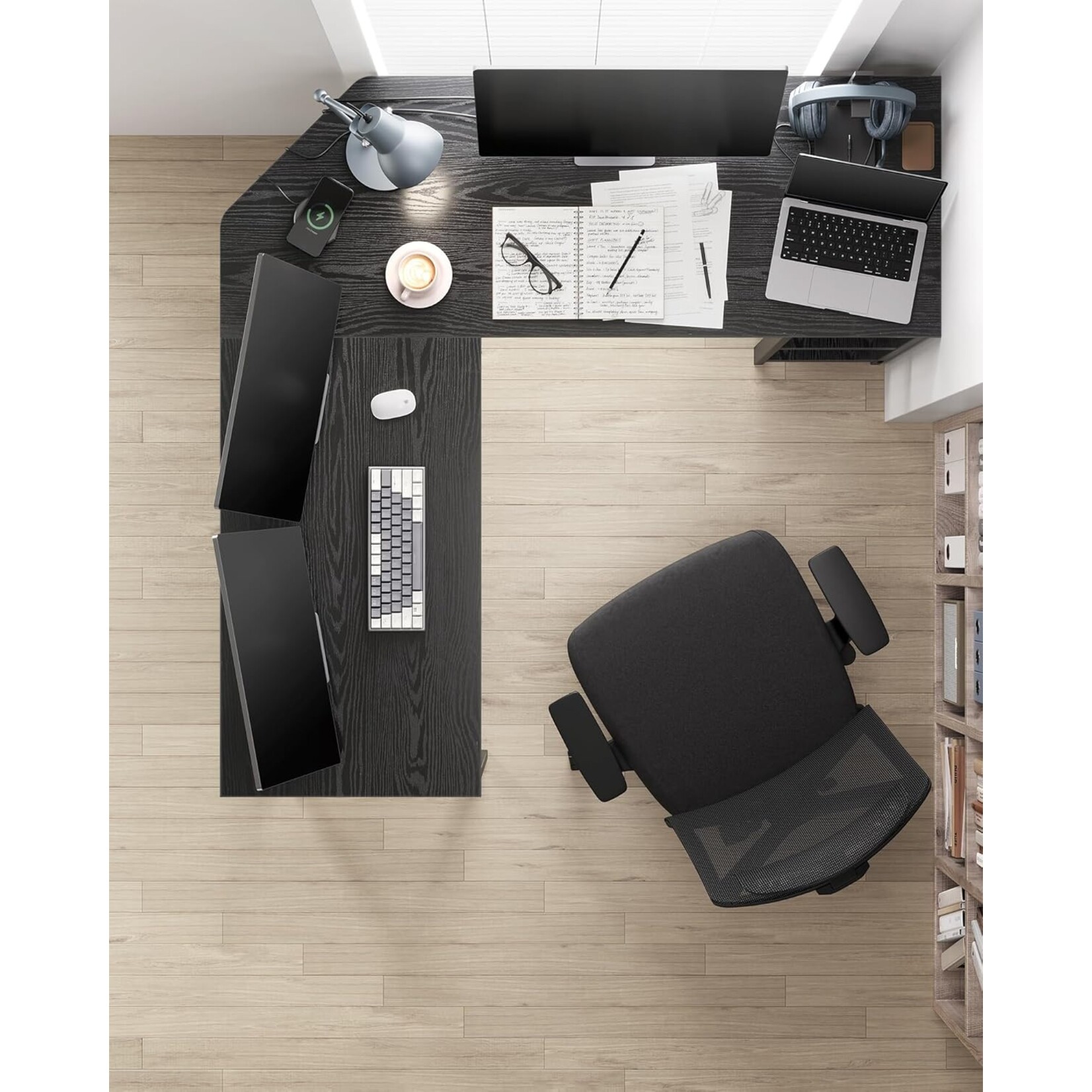 Bobbel Home Hoekbureau – L Vorm Bureau – 138x138 cm – Computerbureau –  Zwart