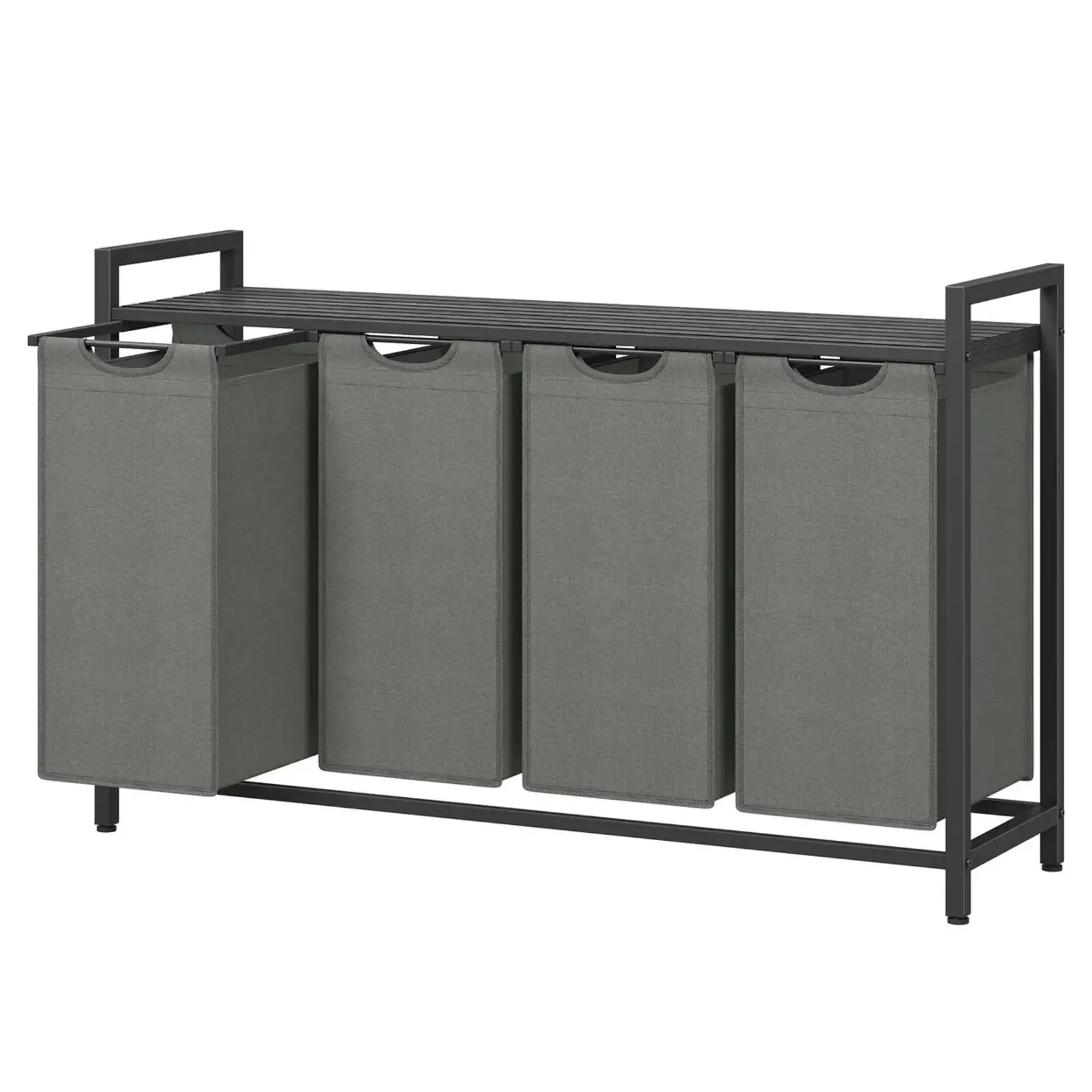 Bobbel Home Wasmand 4 Vakken – Wassorteerder – Met Plank – 160L – Zwart