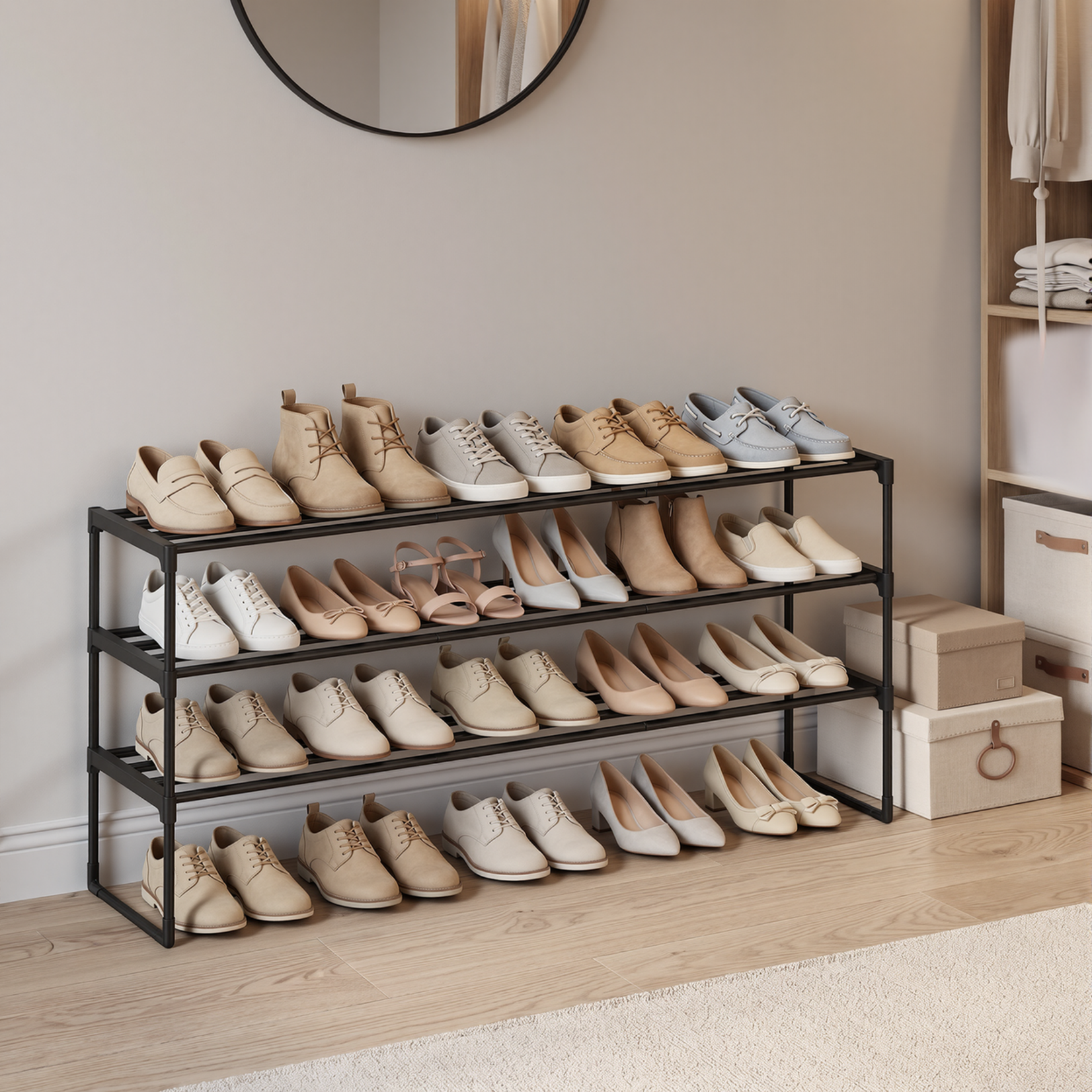 Bobbel Home Bobbel Home Shoe Rack 3 Tier – Metal – 15 Pairs – Black – 116 cm