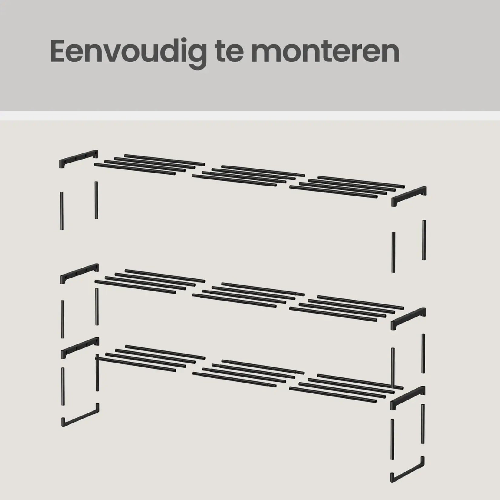 Bobbel Home Bobbel Home Schoenenrek 3 Laags – Metaal – 15 Paar – Zwart – 116 cm
