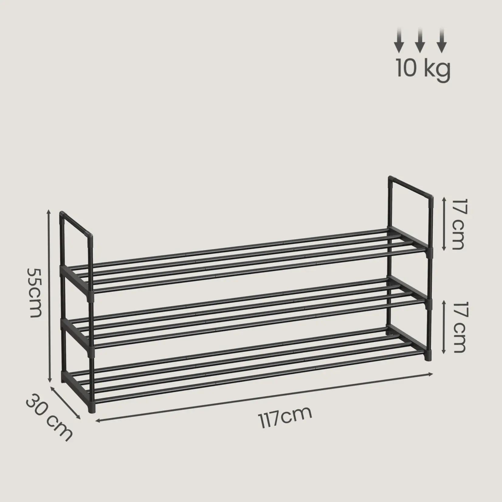 Bobbel Home Bobbel Home Schoenenrek 3 Laags – Metaal – 15 Paar – Zwart – 116 cm