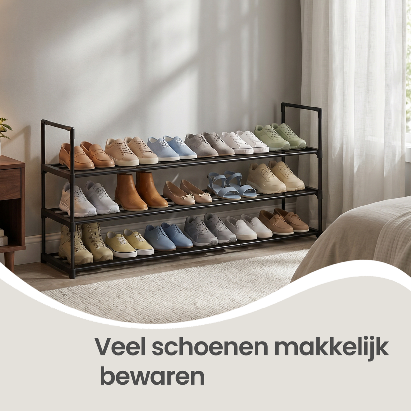 Bobbel Home Bobbel Home Schoenenrek 3 Laags – Metaal – 15 Paar – Zwart – 116 cm
