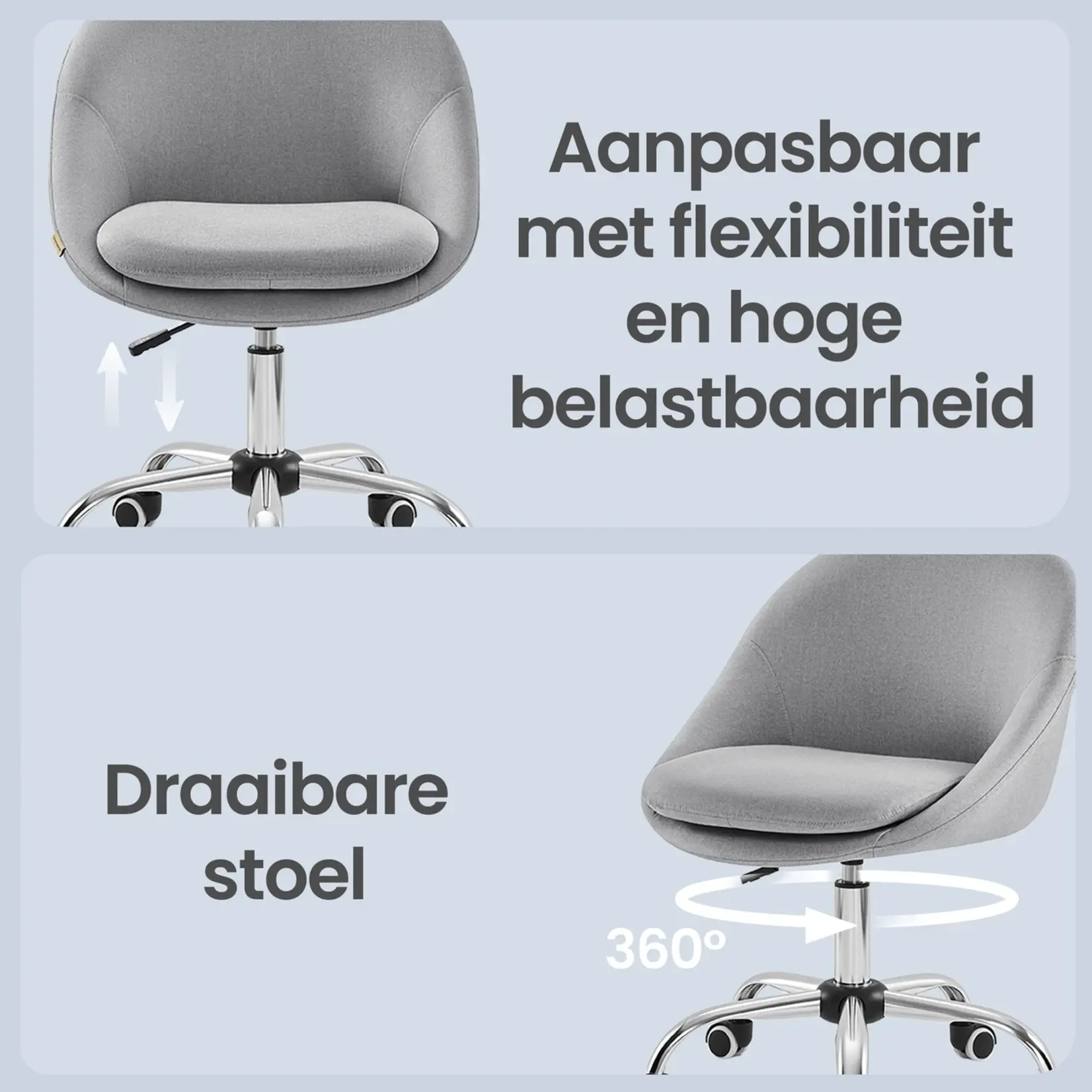 Bobbel Home Bobbel Home Verstelbare Bureaustoel Kaptafelstoel Sherpa Comfort grijs