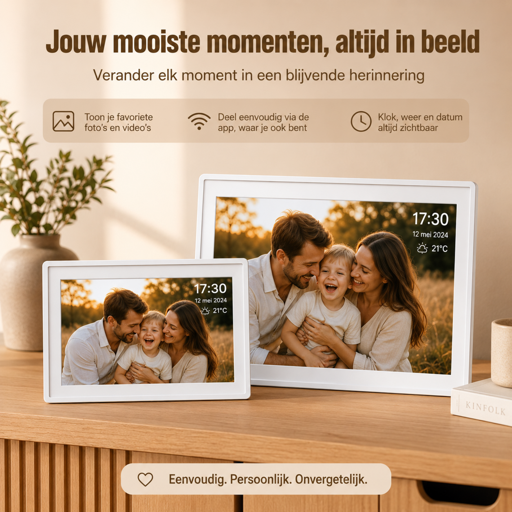 Dutch Wanted Dutch Wanted Digital Photo Frame – Digital Calendar – 10.1 Inch – Wi-Fi – Touchscreen – White
