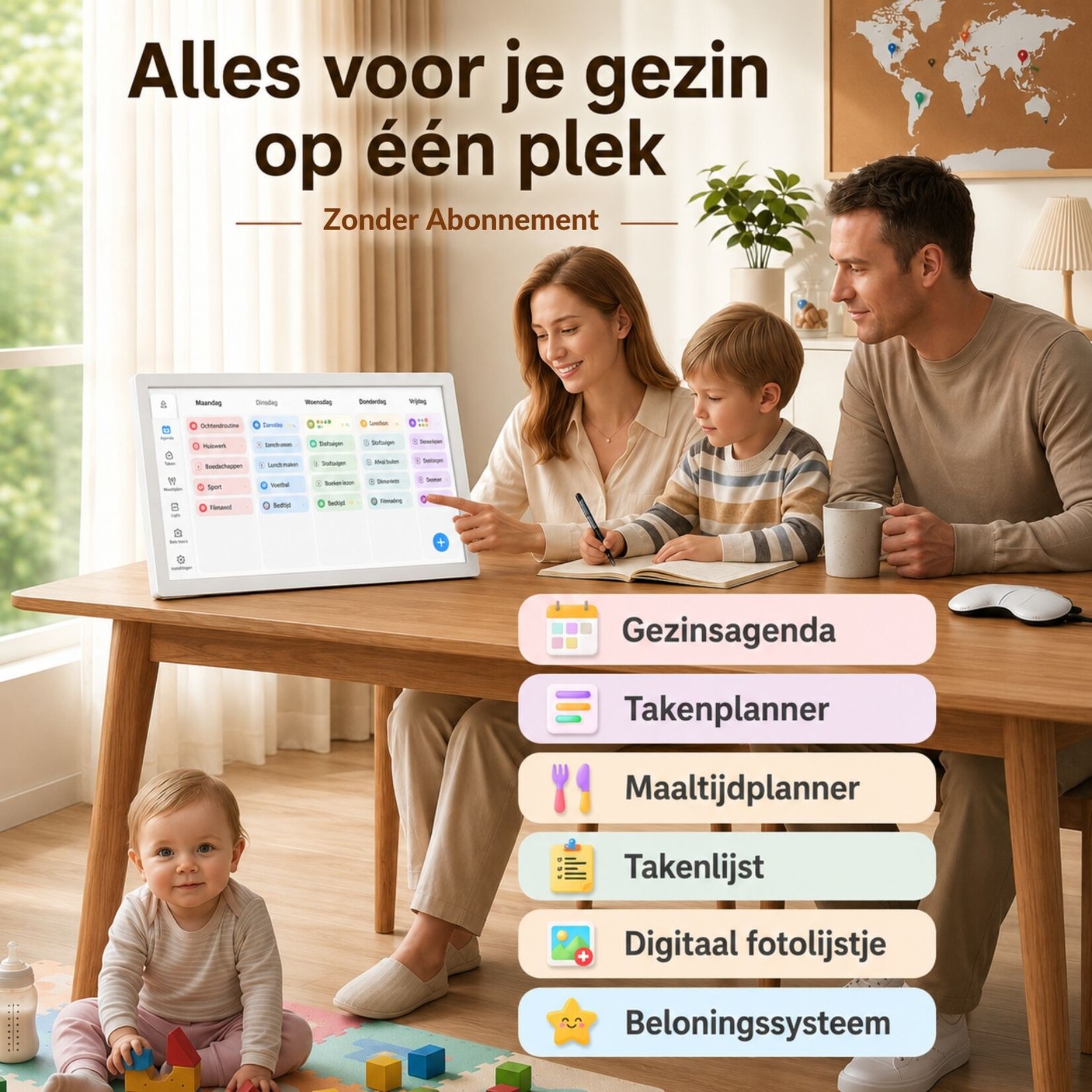 Dutch Wanted Dutch Wanted - Digital Photo Frame - Digital Calendar - 15.6 Inch - Wi-Fi - Touchscreen - White