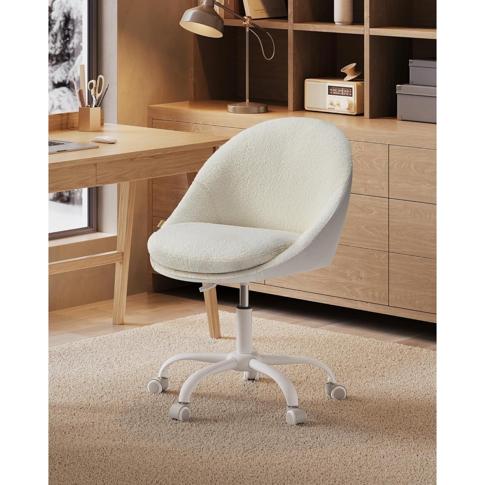 Bobbel Home Bobbel Home Verstelbare Bureaustoel Kaptafelstoel Sherpa Comfort Beige-Wit