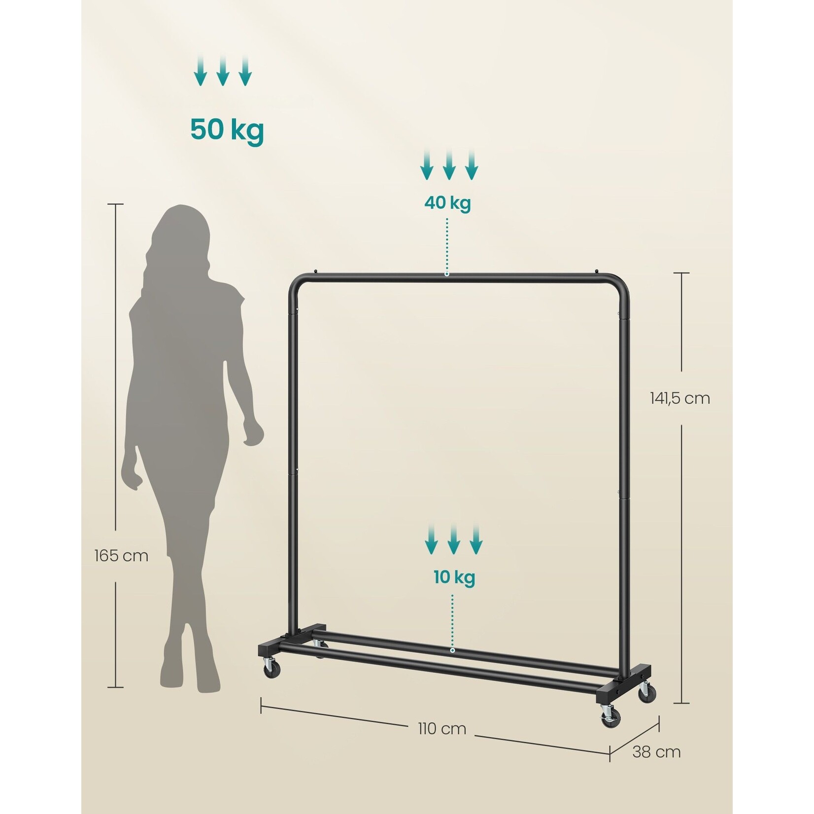 Bobbel Home Bobbel Home Clothes Rack on Wheels – Garment Rack – Metal – 110 cm – Black
