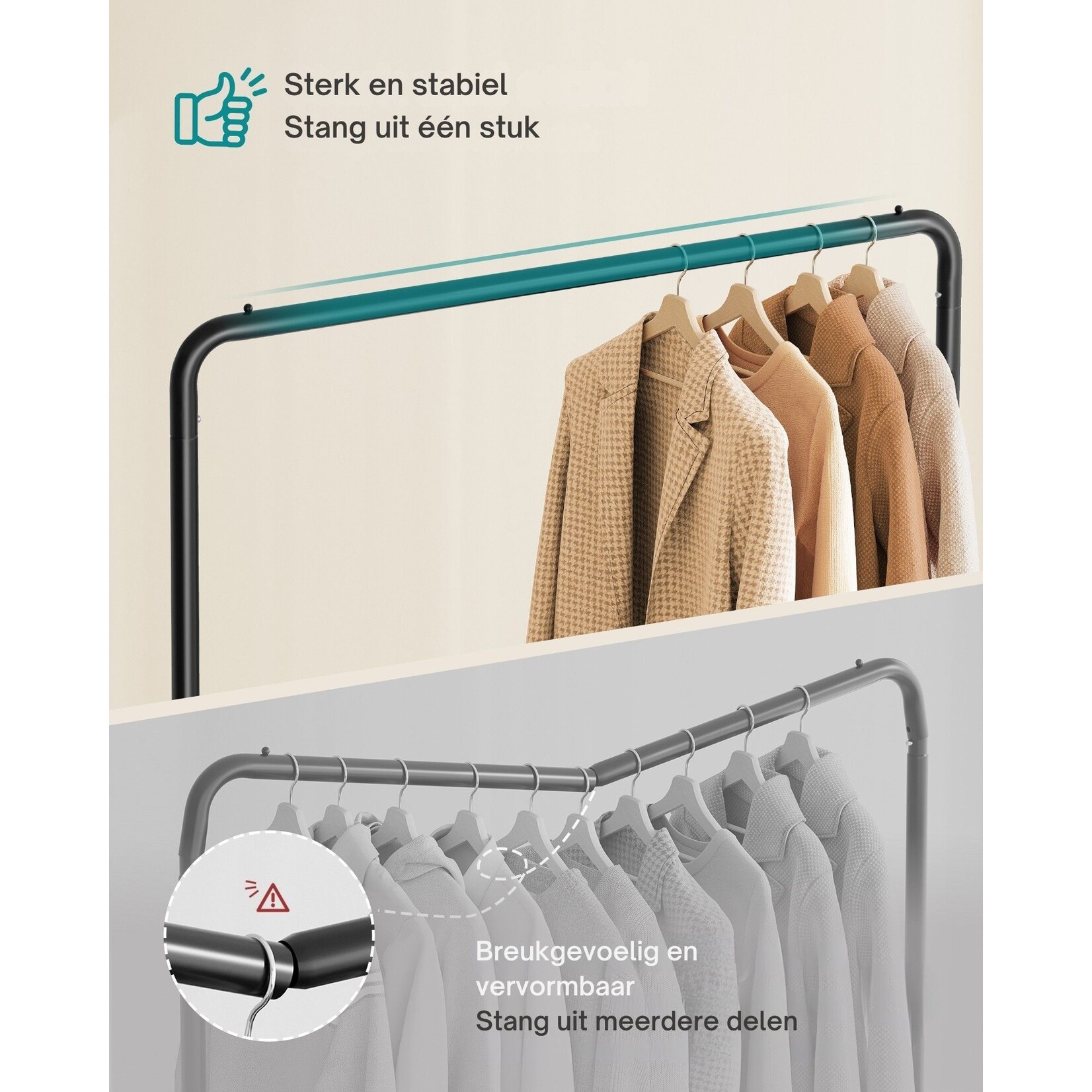 Bobbel Home Bobbel Home Kledingrek op Wielen – Kledingstang – Metaal – 110 cm – Zwart