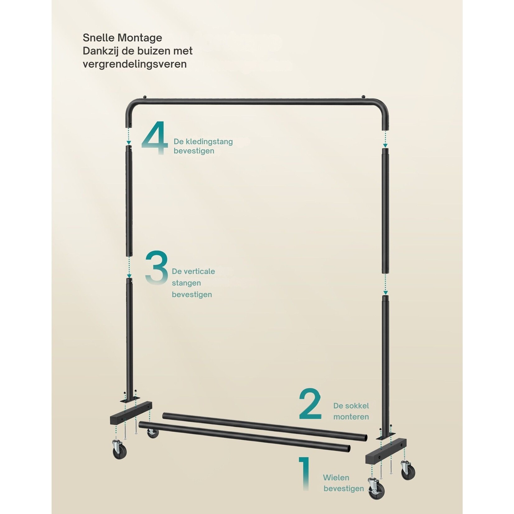 Bobbel Home Bobbel Home Kledingrek op Wielen – Kledingstang – Metaal – 110 cm – Zwart