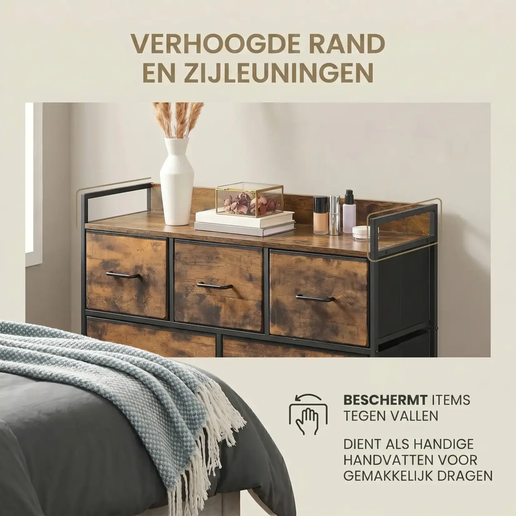 Bobbel Home Bobbel Home Ladekast – 7 Lades – Opbergkast – Industrieel – Bruin Zwart