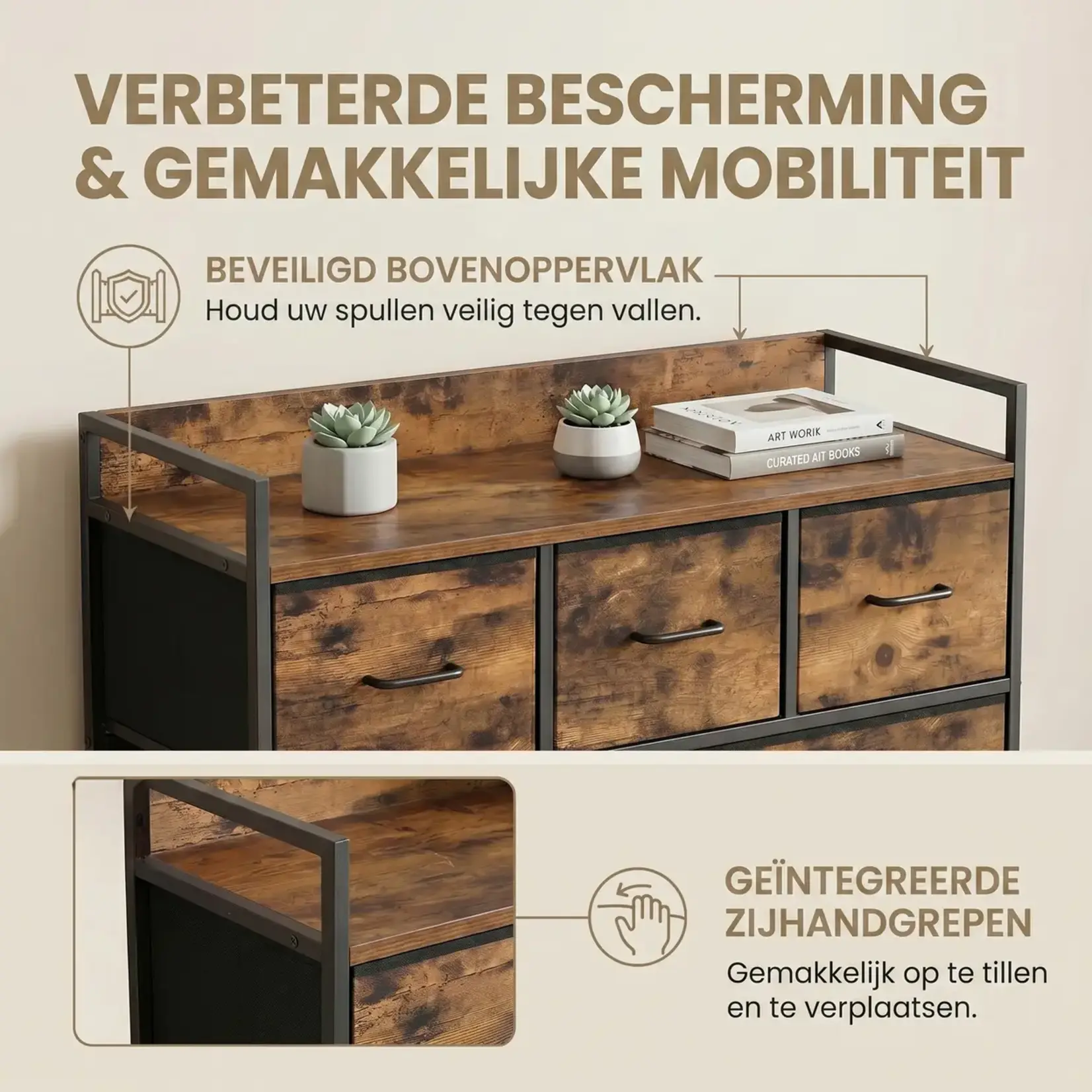 Bobbel Home Bobbel Home Ladekast – 7 Lades – Opbergkast – Industrieel – Bruin Zwart