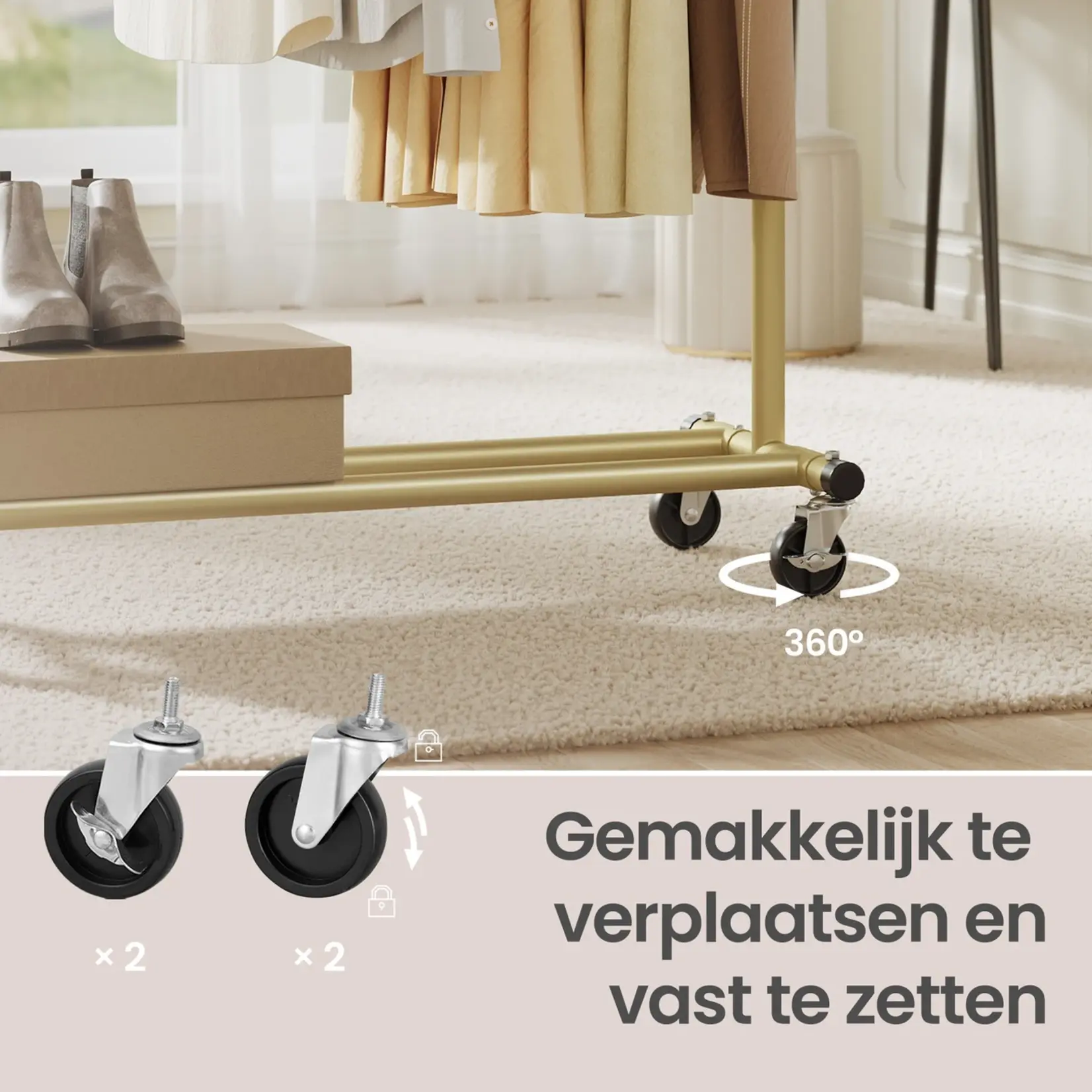 Bobbel Home Bobbel Home Clothes Rack – Extendable – On Wheels – Metal – 132 cm – Gold