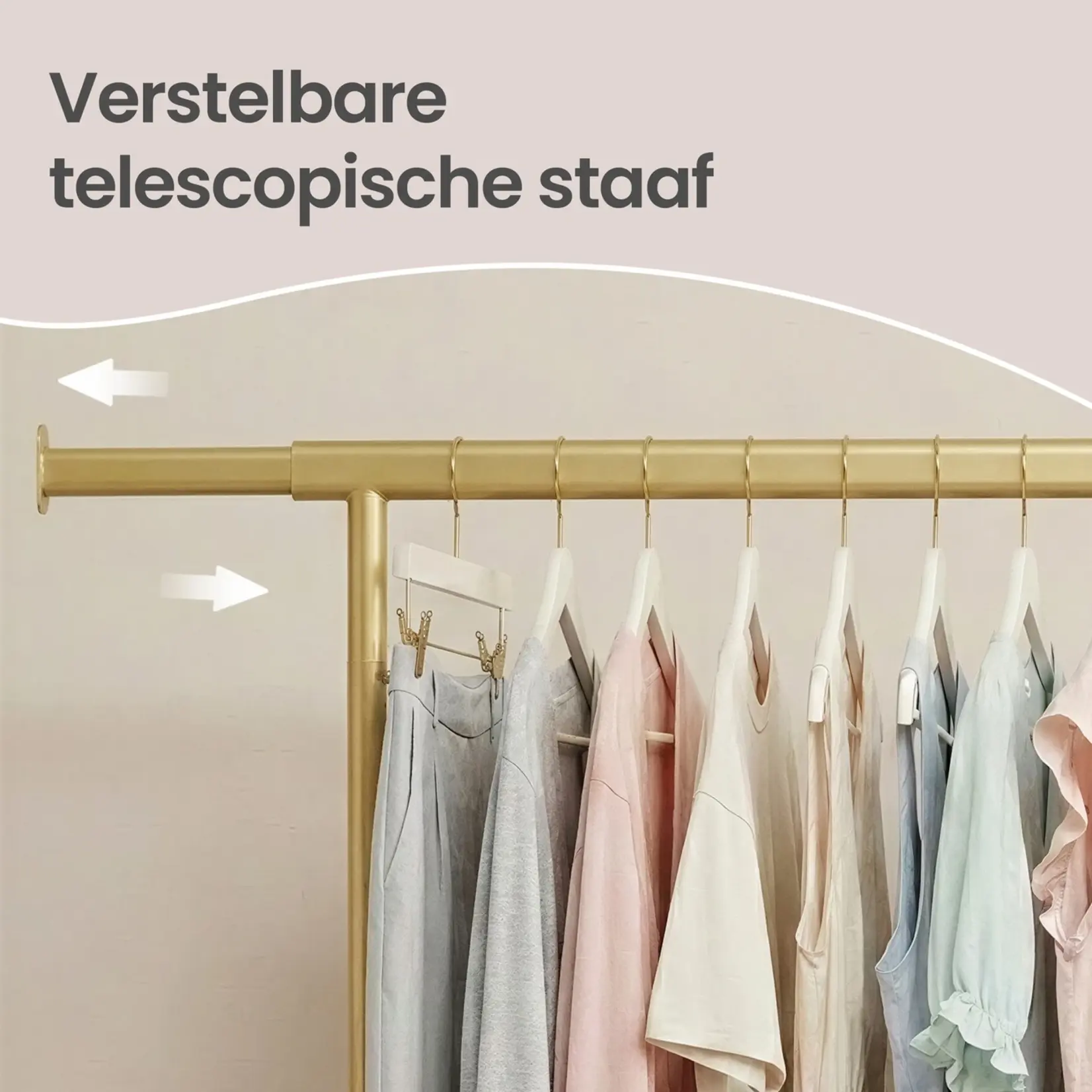 Bobbel Home Bobbel Home Kledingrek – Uitschuifbaar – Op Wielen – Metaal – 132 cm – Goud