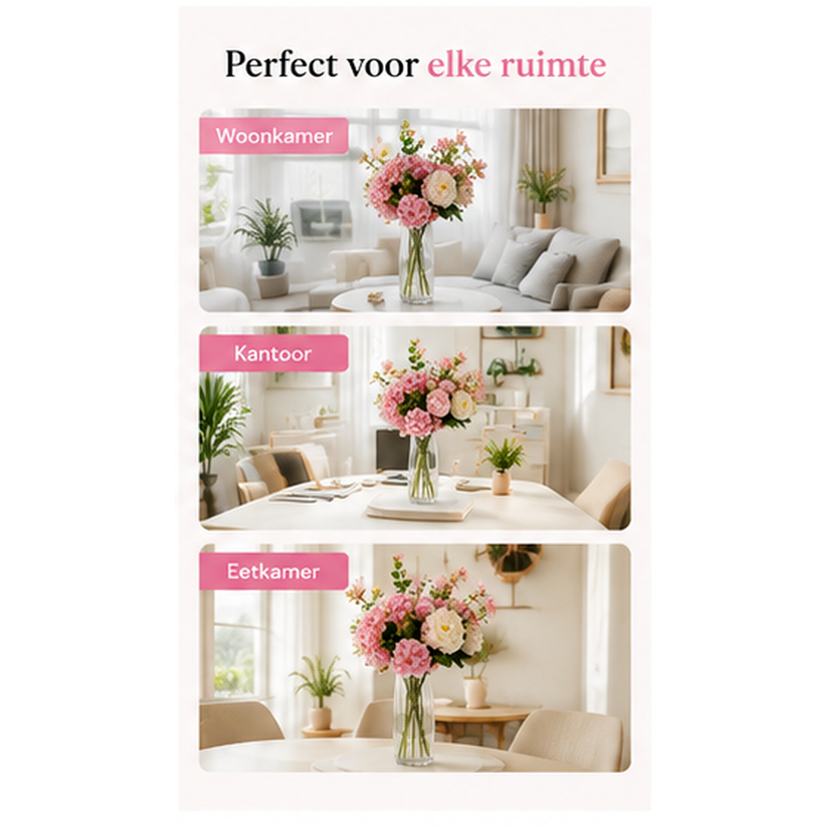 Bobbel Home Bobbel Home Artificial Flower Bouquet – Silk Flowers – Pink White – 75 cm
